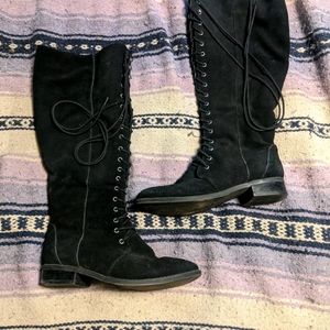 Wide Calf Suede Laced Boots
